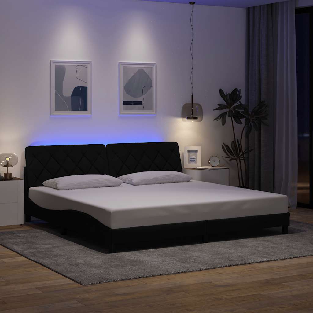 vidaXL Rama łóżka z LED bez materaca Czarna 200x200 cm tkanina
