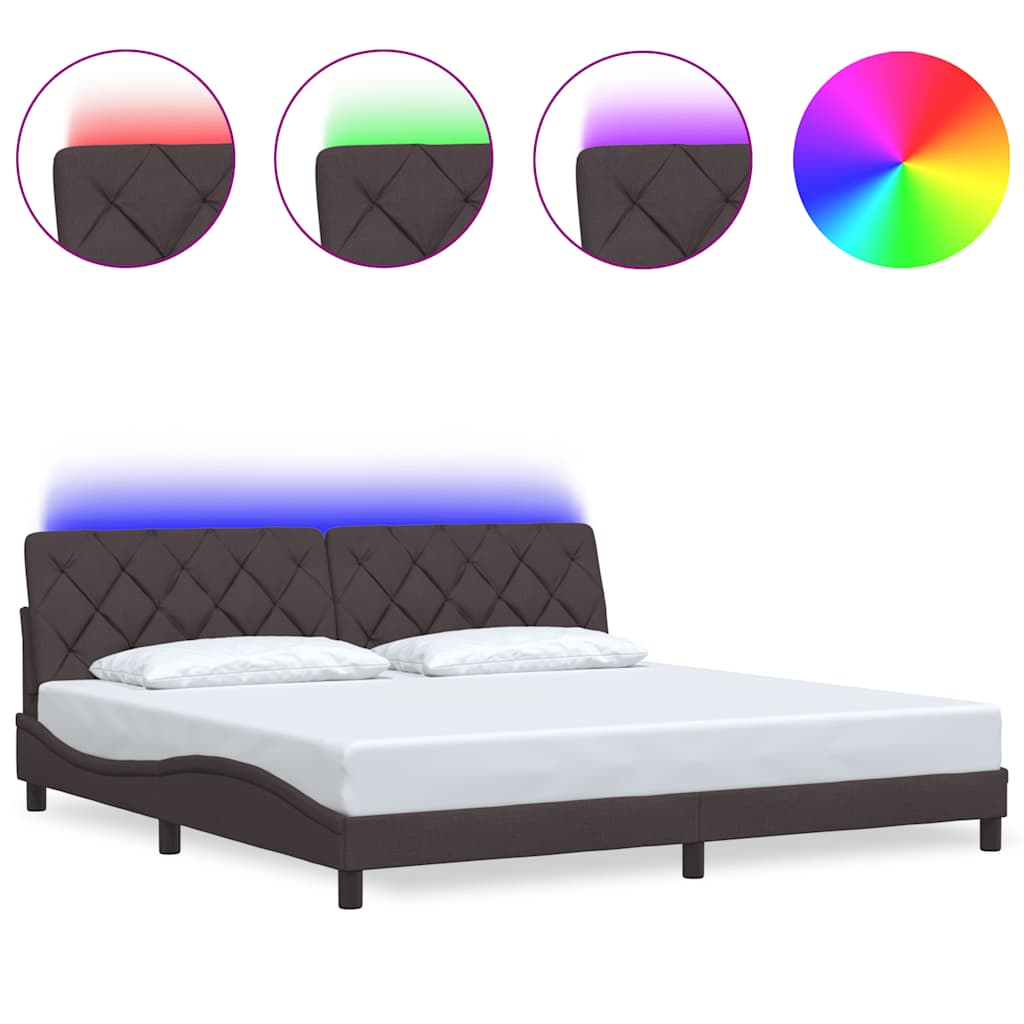vidaXL Rama łóżka z LED bez materaca Ciemny brąz 200x200 cm Tkanina