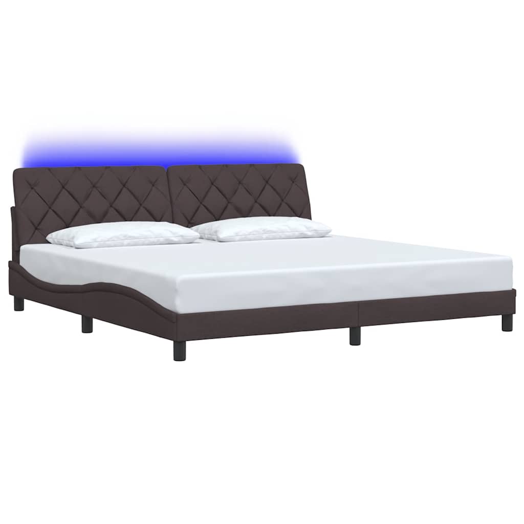 vidaXL Rama łóżka z LED bez materaca Ciemny brąz 200x200 cm Tkanina