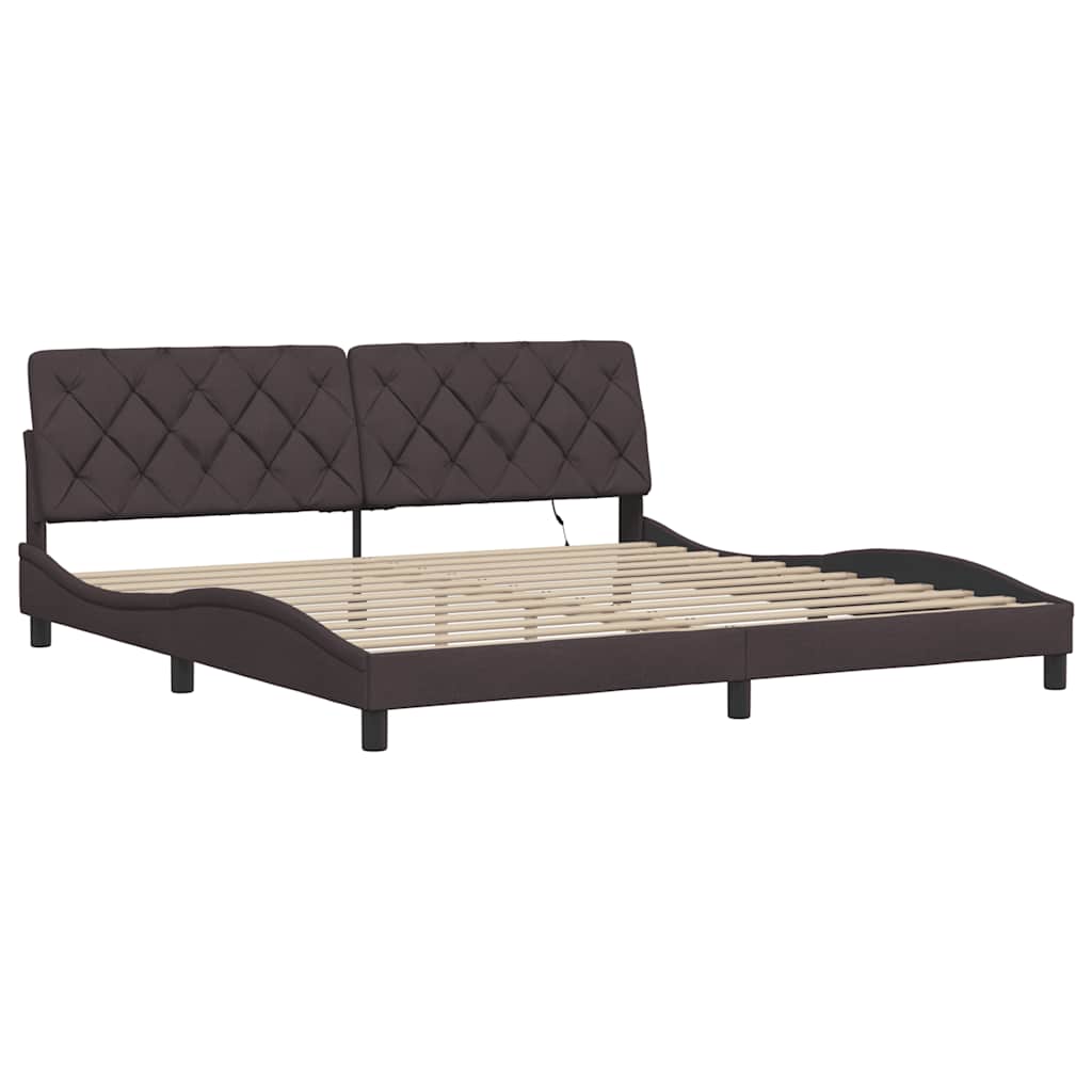 vidaXL Rama łóżka z LED bez materaca Ciemny brąz 200x200 cm Tkanina