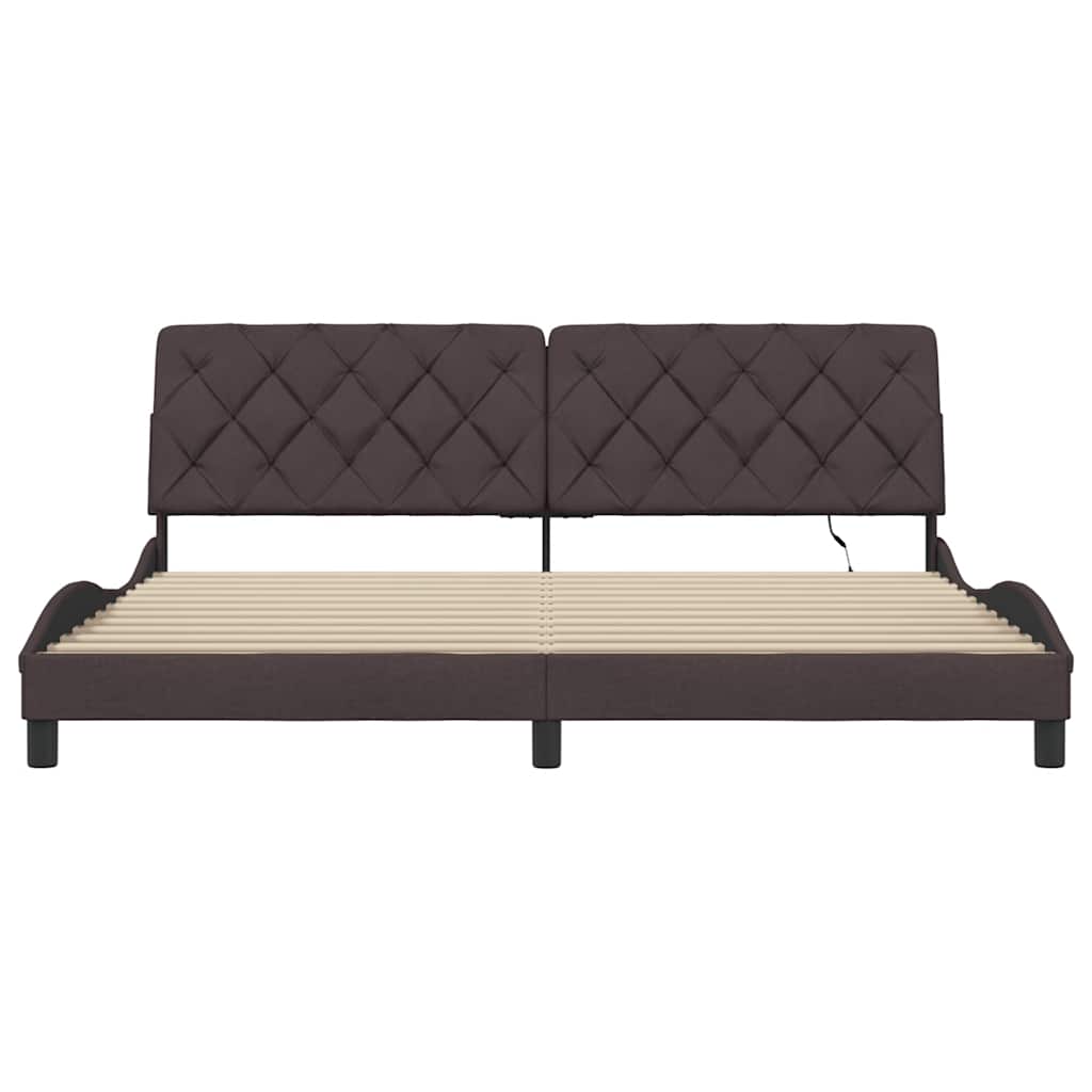 vidaXL Rama łóżka z LED bez materaca Ciemny brąz 200x200 cm Tkanina