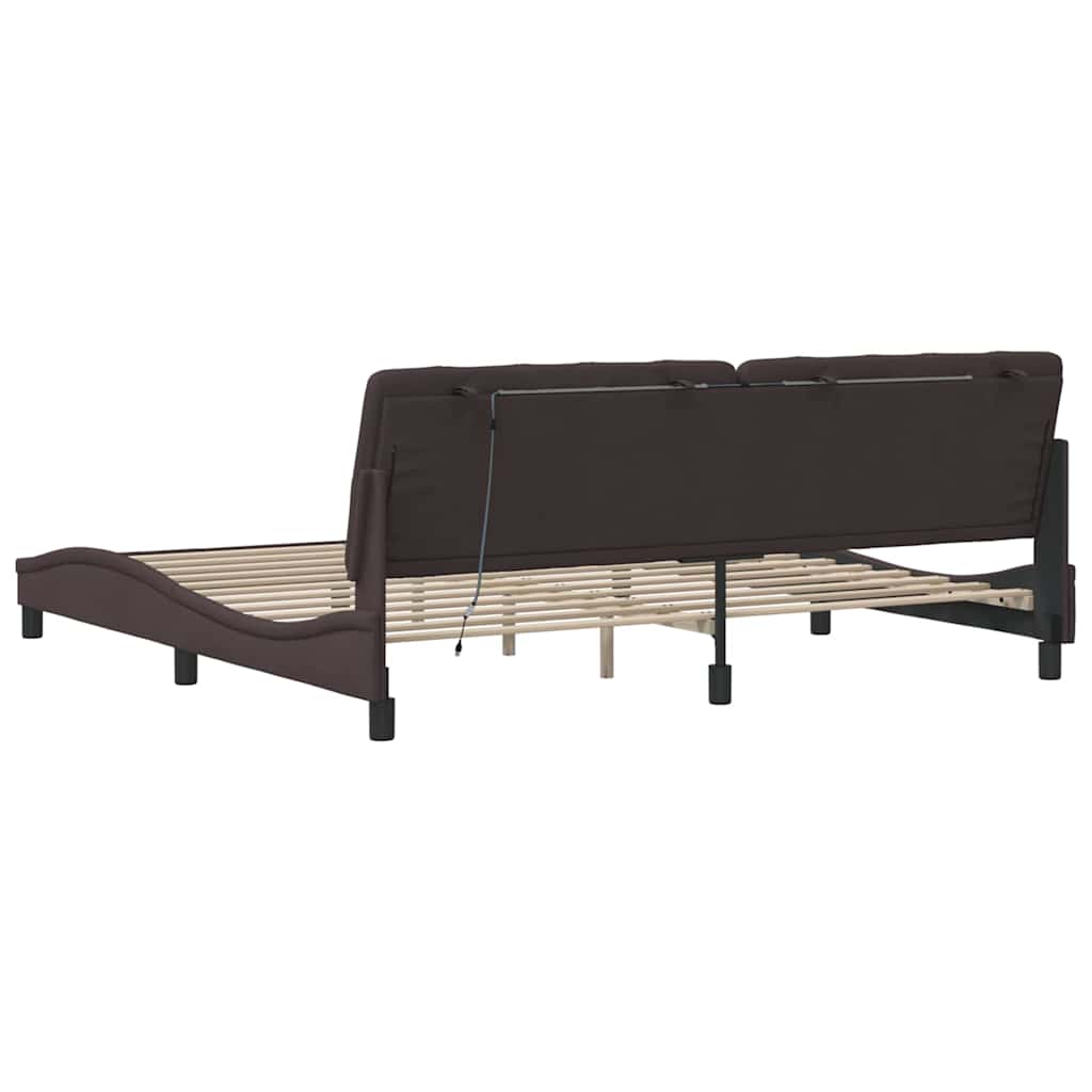 vidaXL Rama łóżka z LED bez materaca Ciemny brąz 200x200 cm Tkanina