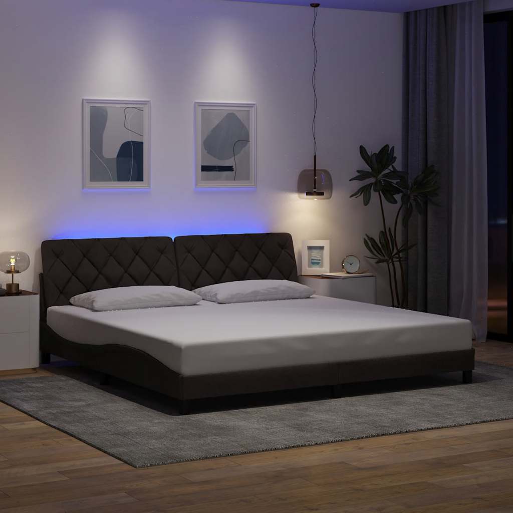 vidaXL Rama łóżka z LED bez materaca Ciemny brąz 200x200 cm Tkanina