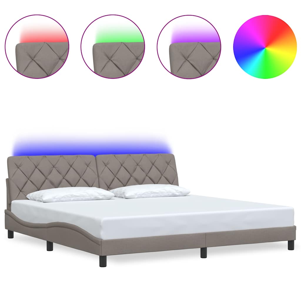 vidaXL Rama łóżka z LED bez materaca Taupe 200x200 cm Tkanina