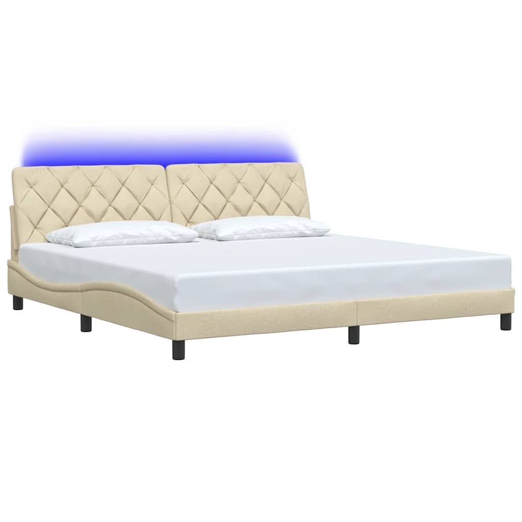 vidaXL Rama łóżka z LED bez materaca Kremowa 200x200 cm Tkanina