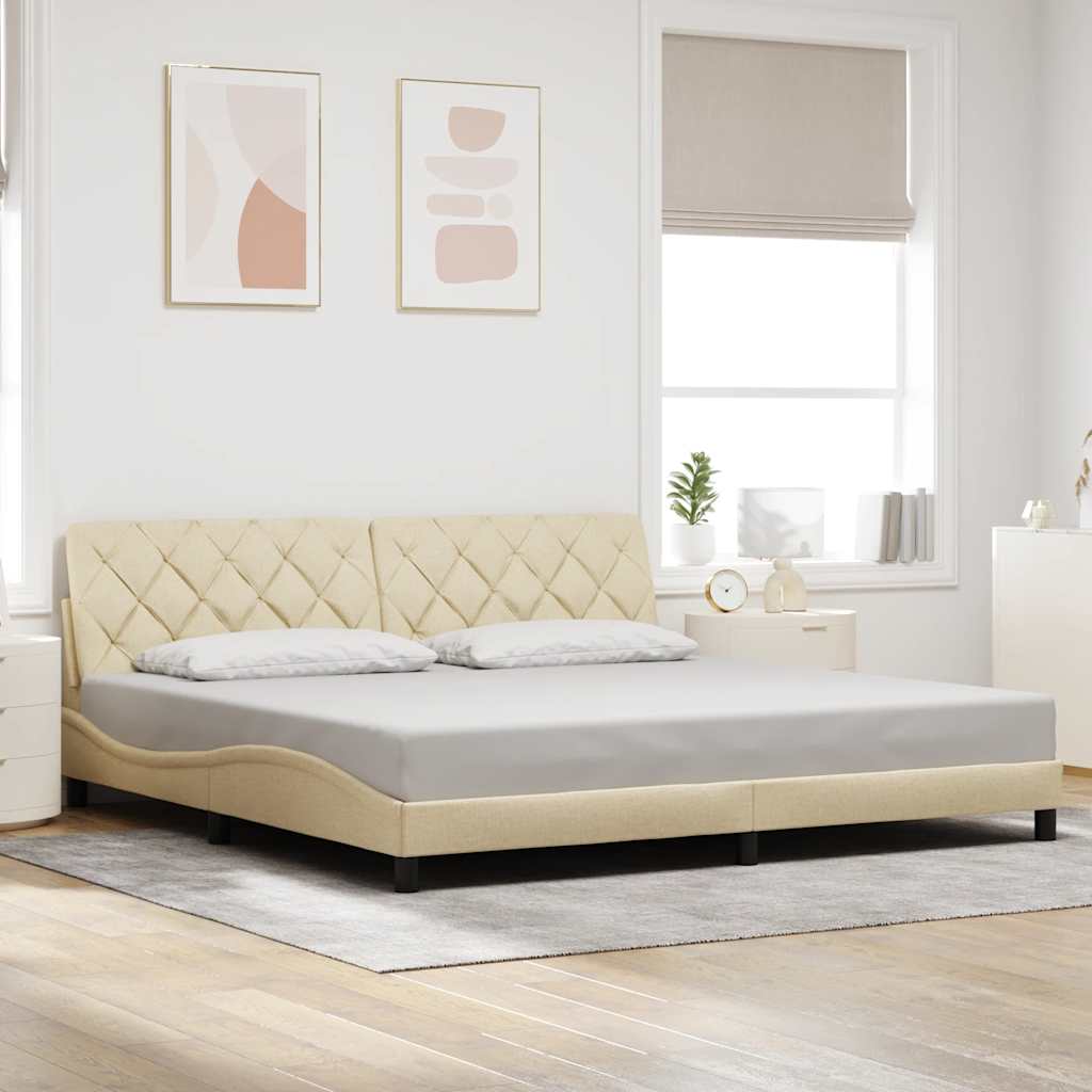 vidaXL Rama łóżka z LED bez materaca Kremowa 200x200 cm Tkanina