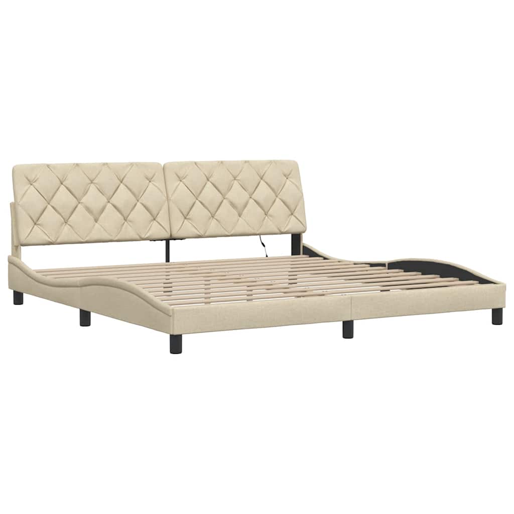 vidaXL Rama łóżka z LED bez materaca Kremowa 200x200 cm Tkanina