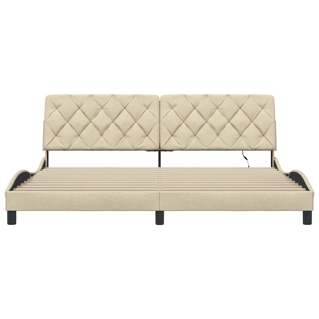 vidaXL Rama łóżka z LED bez materaca Kremowa 200x200 cm Tkanina