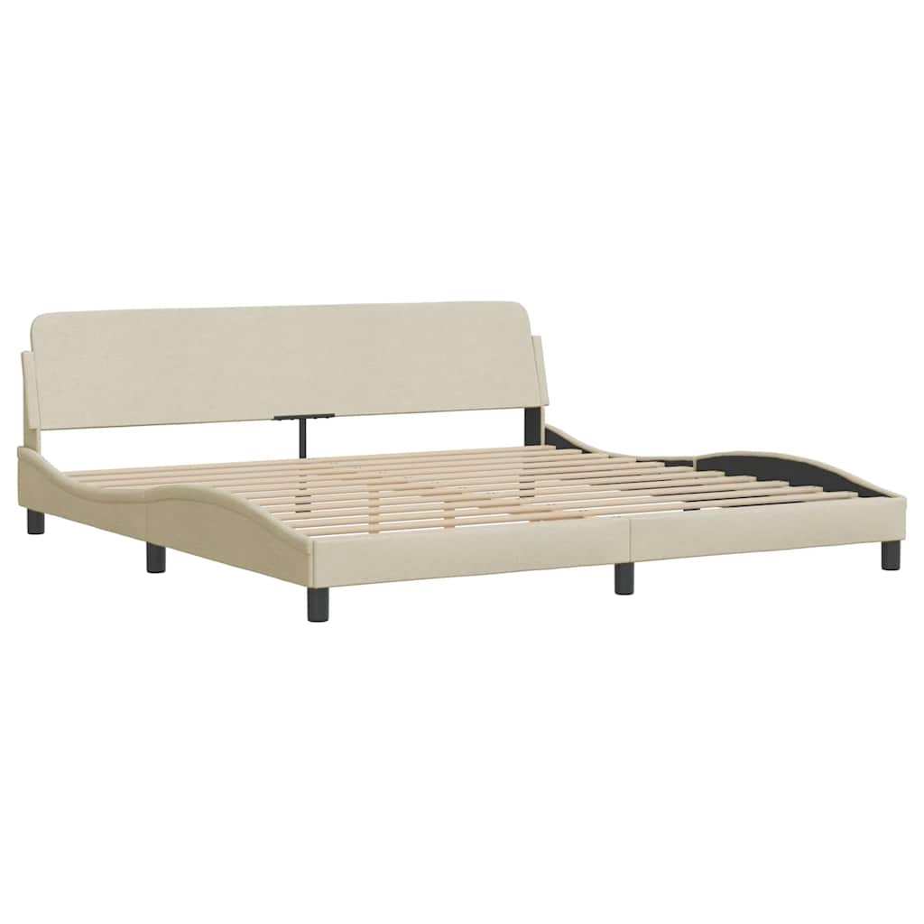 vidaXL Rama łóżka z LED bez materaca Kremowa 200x200 cm Tkanina