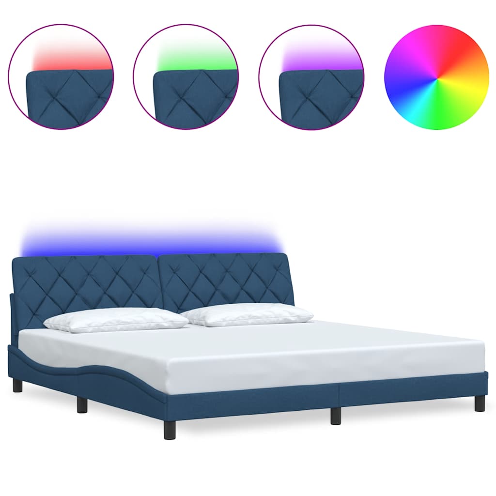 vidaXL Rama łóżka z LED bez materaca Niebieski 200x200 cm Tkanina