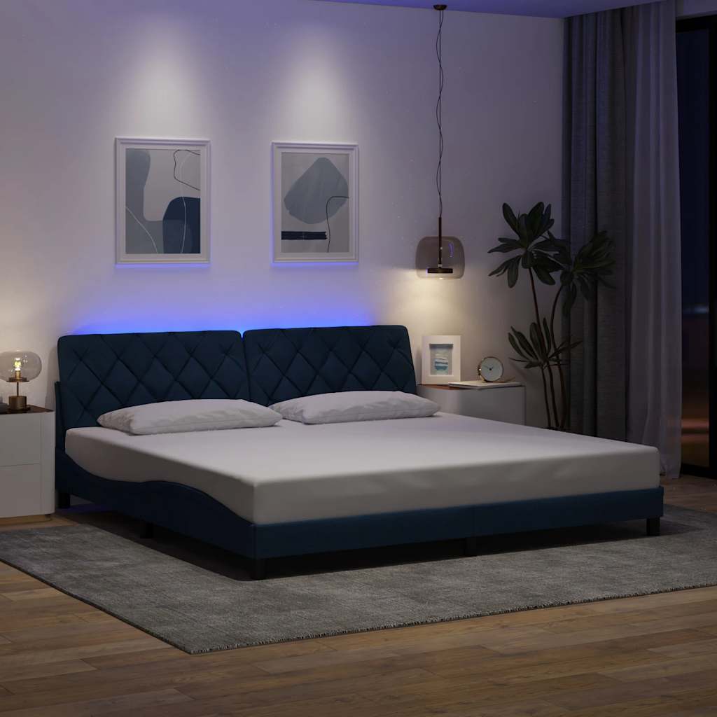 vidaXL Rama łóżka z LED bez materaca Niebieski 200x200 cm Tkanina