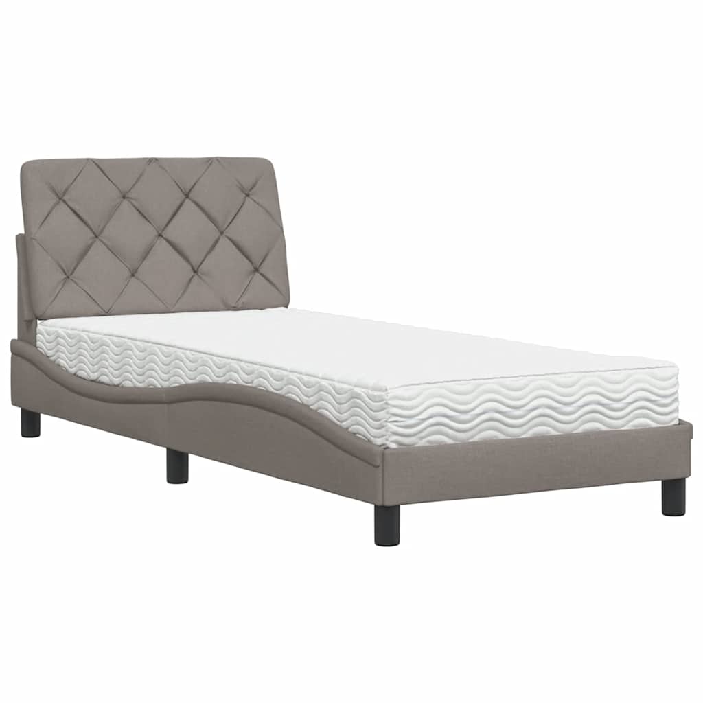 vidaXL Łóżko z materacem, taupe, 90x190 cm, obite tkaniną