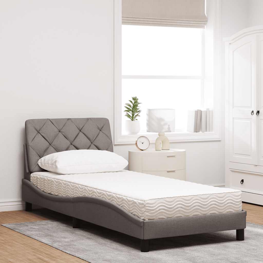 vidaXL Łóżko z materacem, taupe, 90x190 cm, obite tkaniną