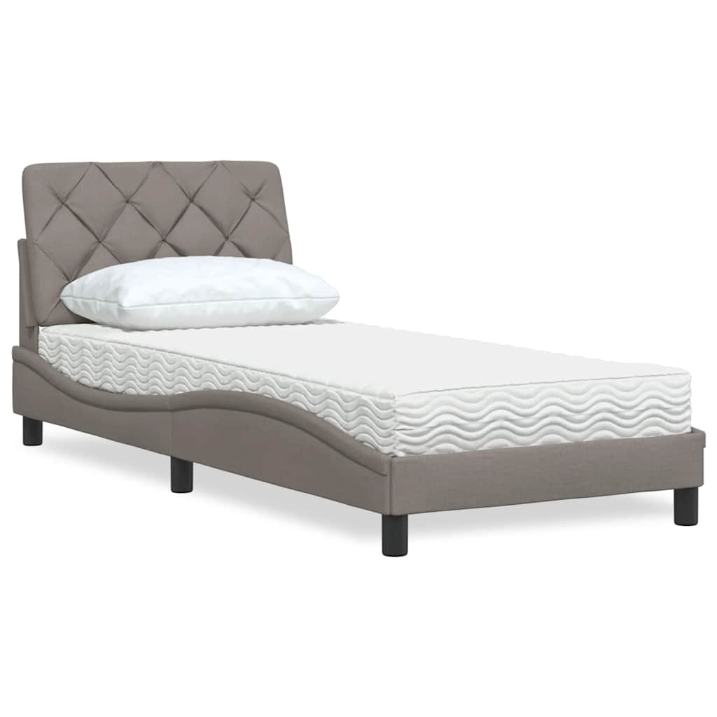 vidaXL Łóżko z materacem, taupe, 90x190 cm, obite tkaniną