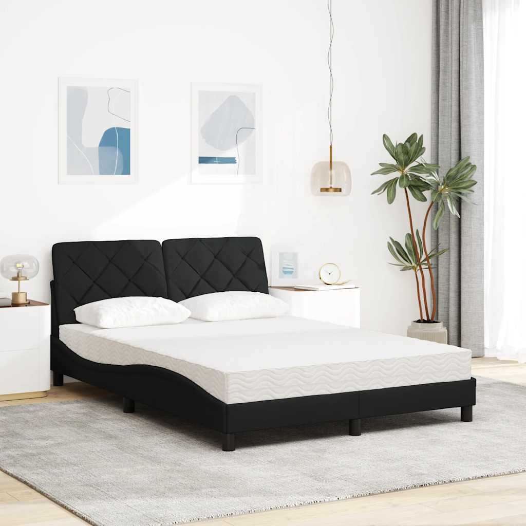 vidaXL Łóżko z materacem, czarne, 140x190 cm, obite tkaniną