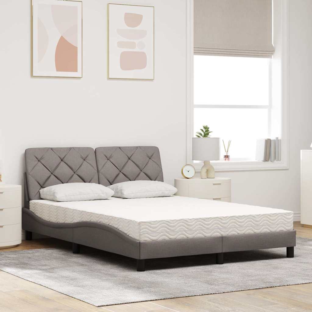 vidaXL Łóżko z materacem, taupe, 140x190 cm, obite tkaniną