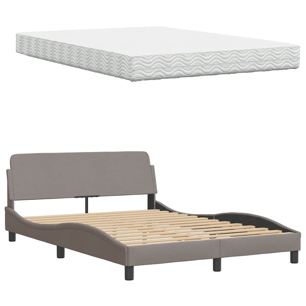 vidaXL Łóżko z materacem, taupe, 140x190 cm, obite tkaniną
