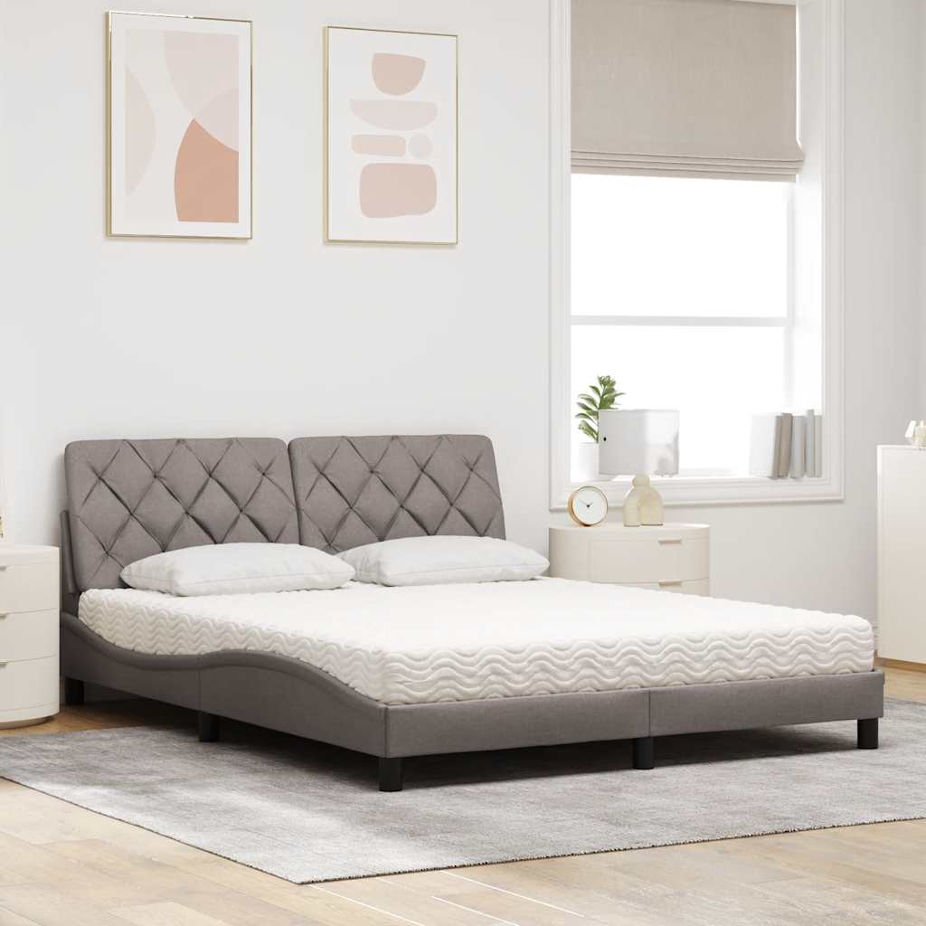 vidaXL Łóżko z materacem, taupe, 160x200 cm, tkanina