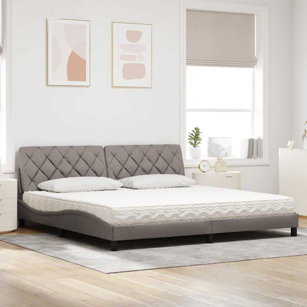 vidaXL Łóżko z materacem, taupe, 200x200 cm, obite tkaniną