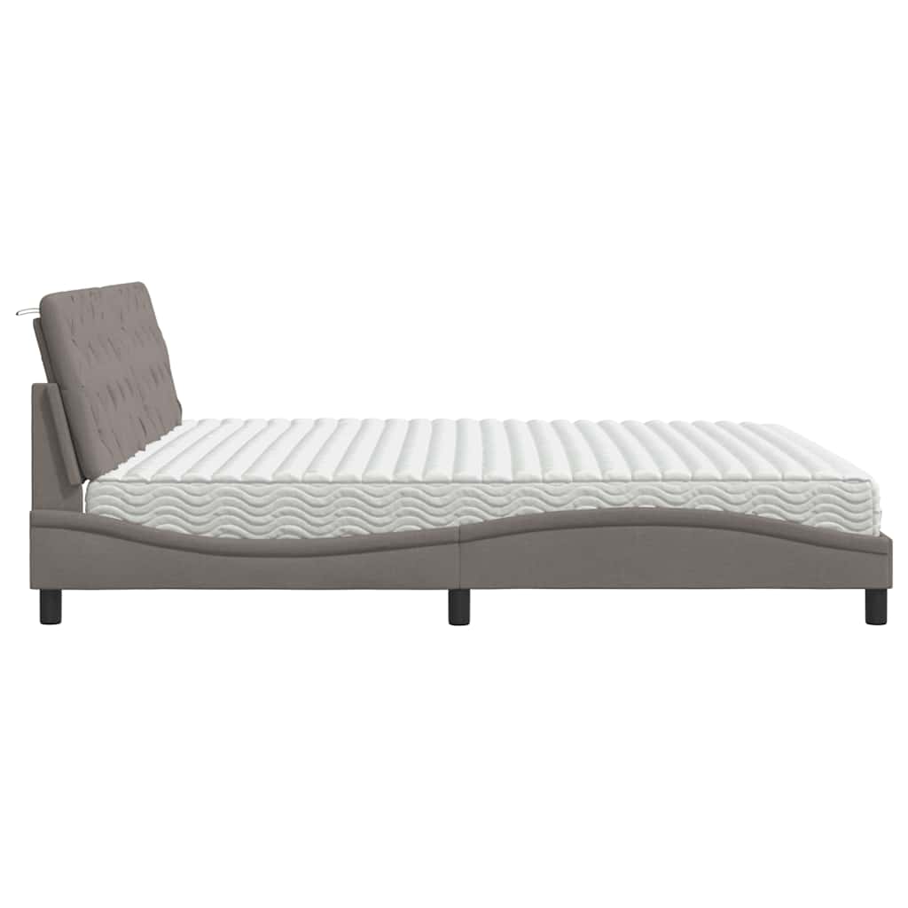 vidaXL Łóżko z materacem, taupe, 200x200 cm, obite tkaniną