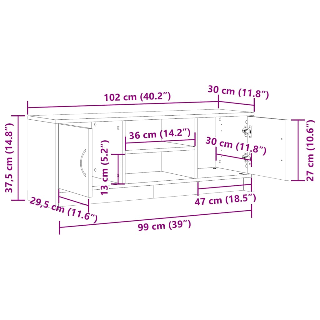 vidaXL Szafka TV, stare drewno, 102x30x37,5cm, materiał drewnopochodny