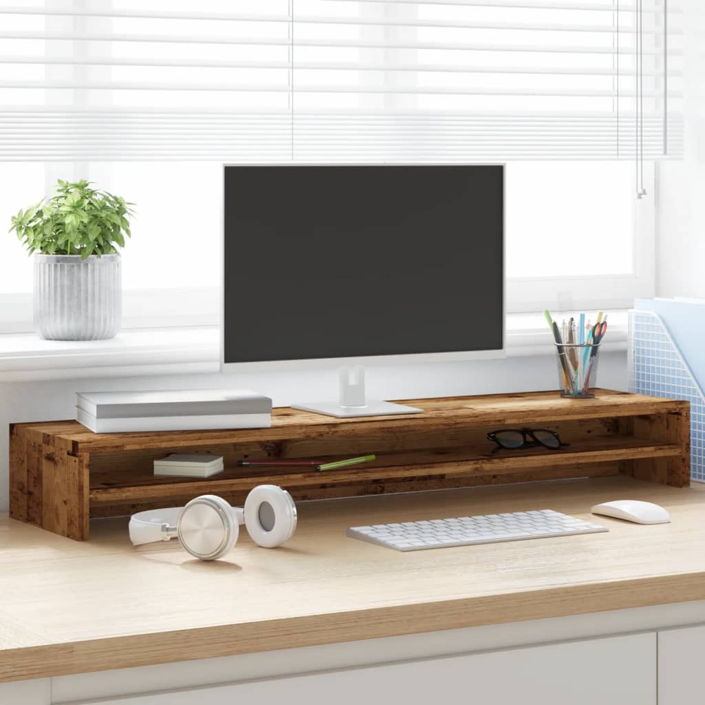 vidaXL Półka pod monitor, kolor starego drewna, 100x24x13 cm