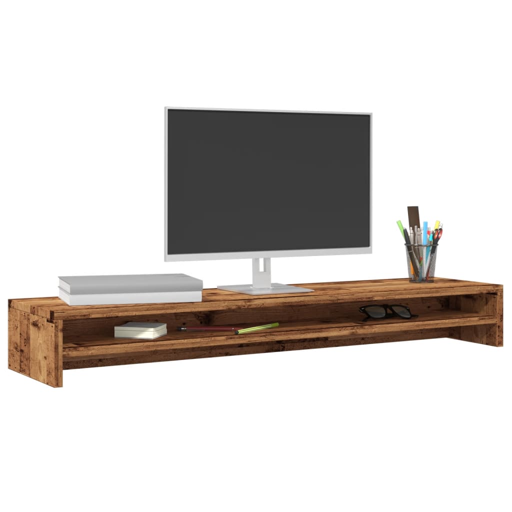 vidaXL Półka pod monitor, kolor starego drewna, 100x24x13 cm
