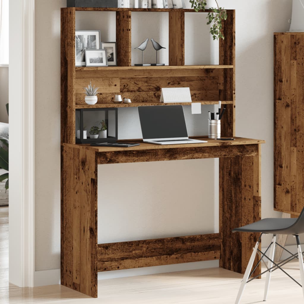 vidaXL Biurko z półkami, kolor postarzanego drewna, 102x45x148 cm