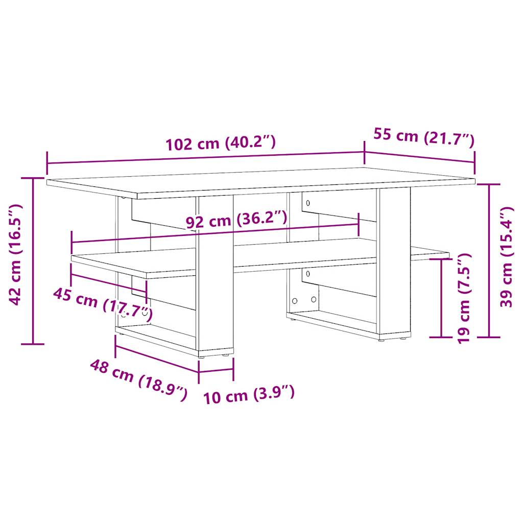 vidaXL Stolik kawowy, stare drewno, 102x55x42 cm