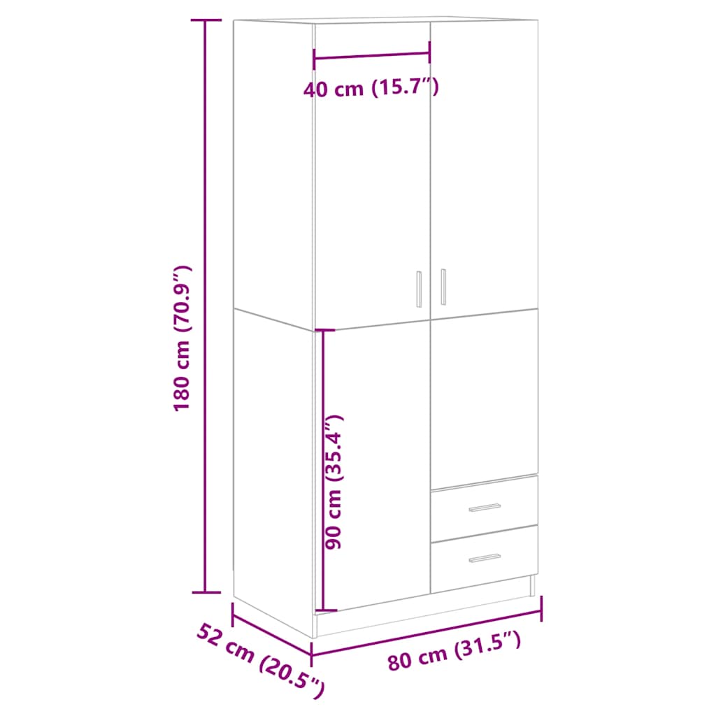 vidaXL Szafa, stare drewno, 80x52x180 cm, materiał drewnopochodny