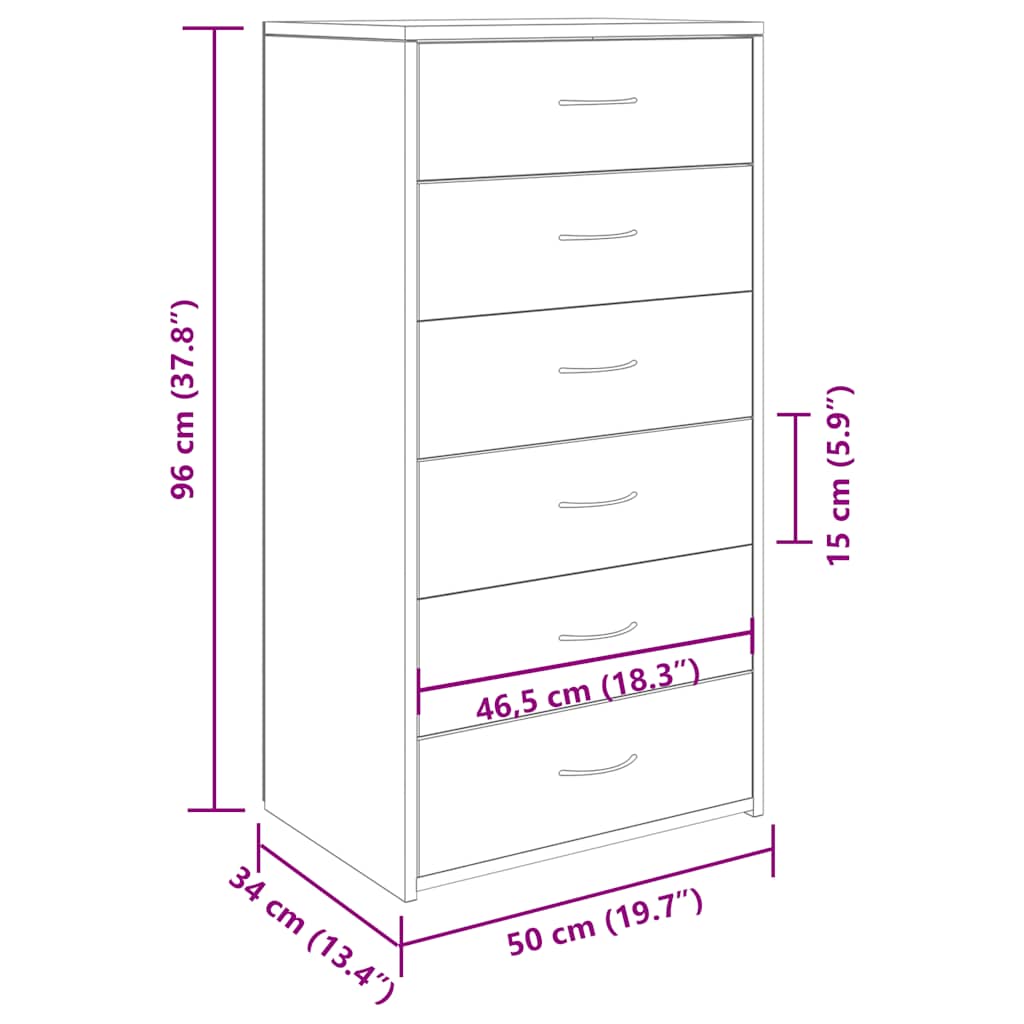 vidaXL Komoda z 6 szufladami, stare drewno, 50x34x96 cm