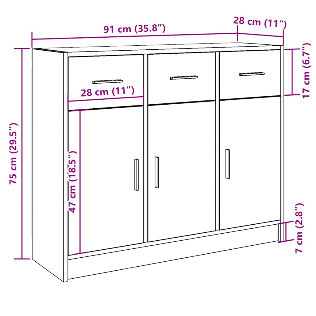 vidaXL Szafka, stare drewno, 91x28x75 cm, materiał drewnopochodny
