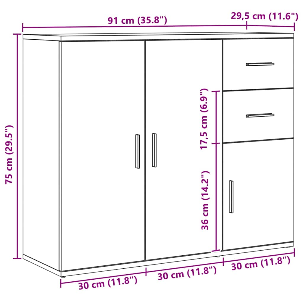 vidaXL Komoda Artisan Oak 91x29,5x75 cm Drewno konstrukcyjne