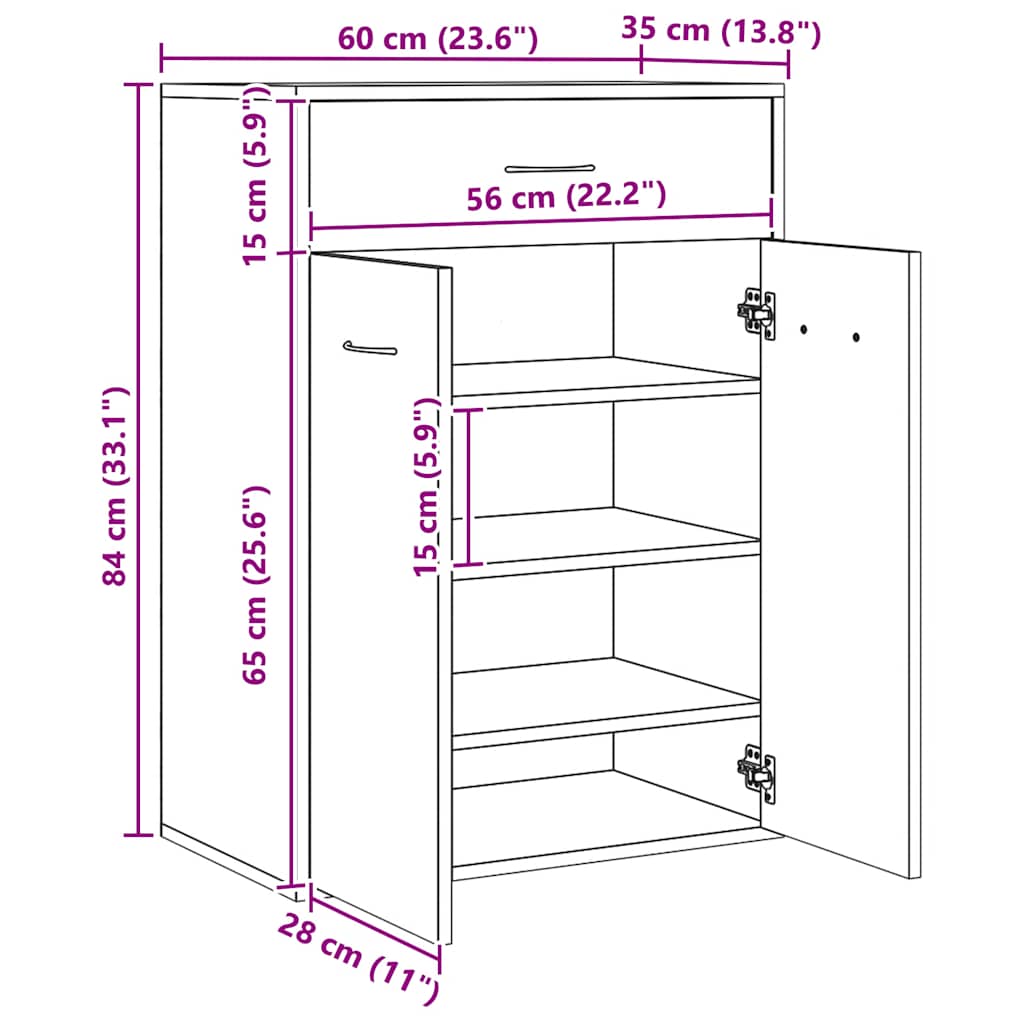 vidaXL Szafka na buty, dąb artisan 60x35x84cm materiał drewnopochodny