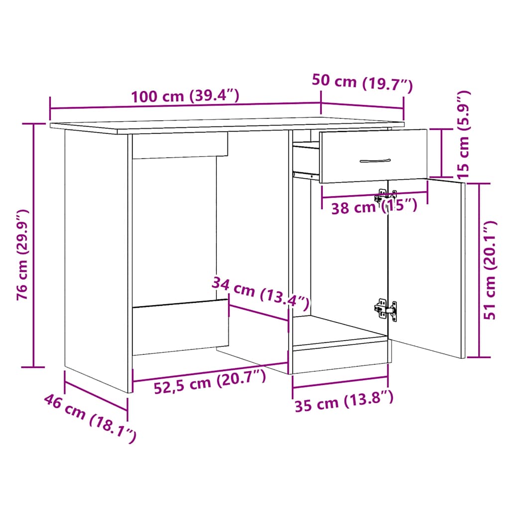vidaXL Biurko, stare drewno, 100x50x76 cm, materiał drewnopochodny