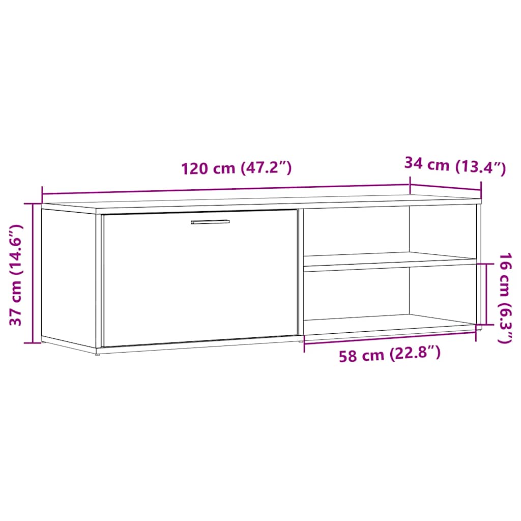 vidaXL Szafka pod TV, stare drewno, 120x34x37 cm