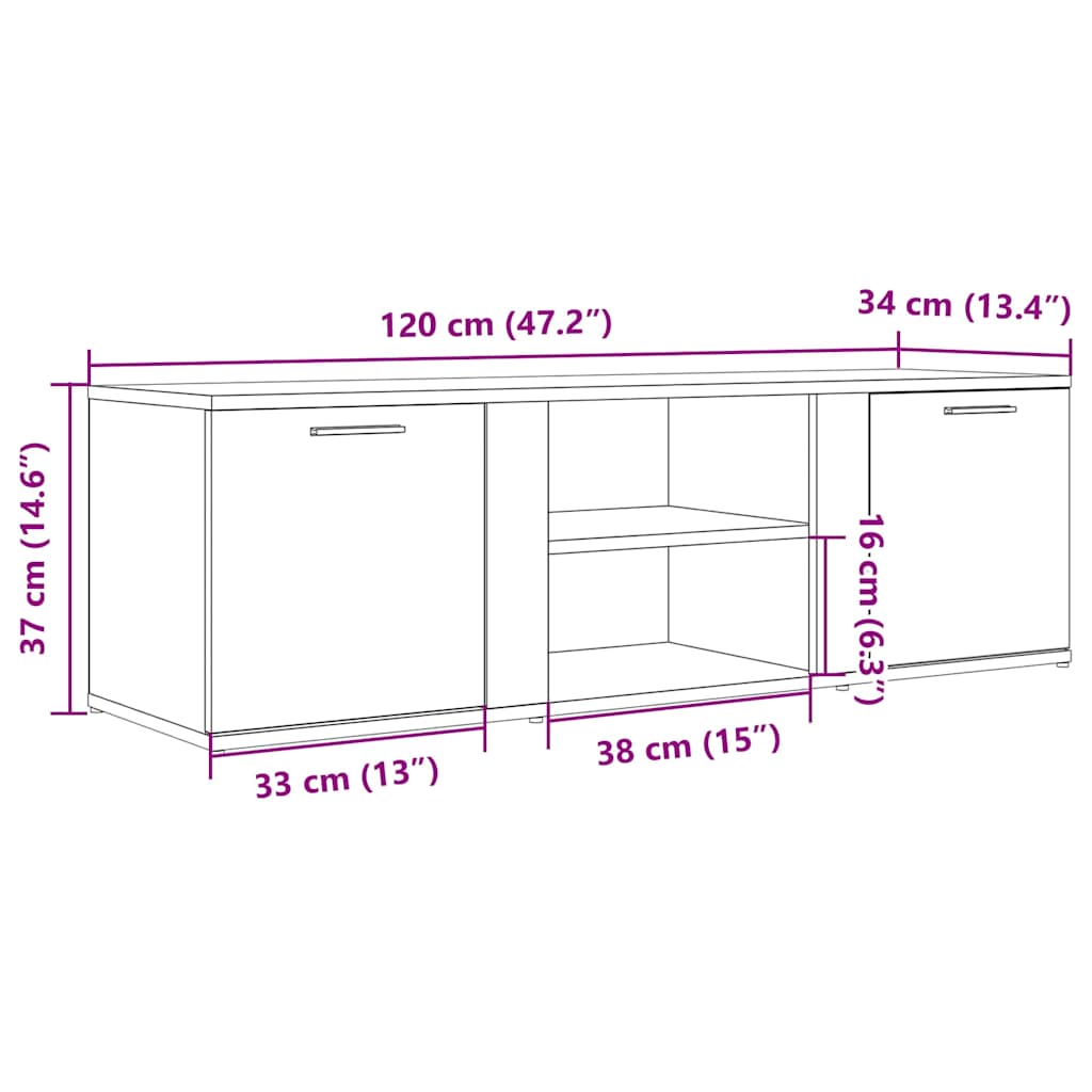 vidaXL Szafka pod TV, dąb artisan, 120x34x37 cm