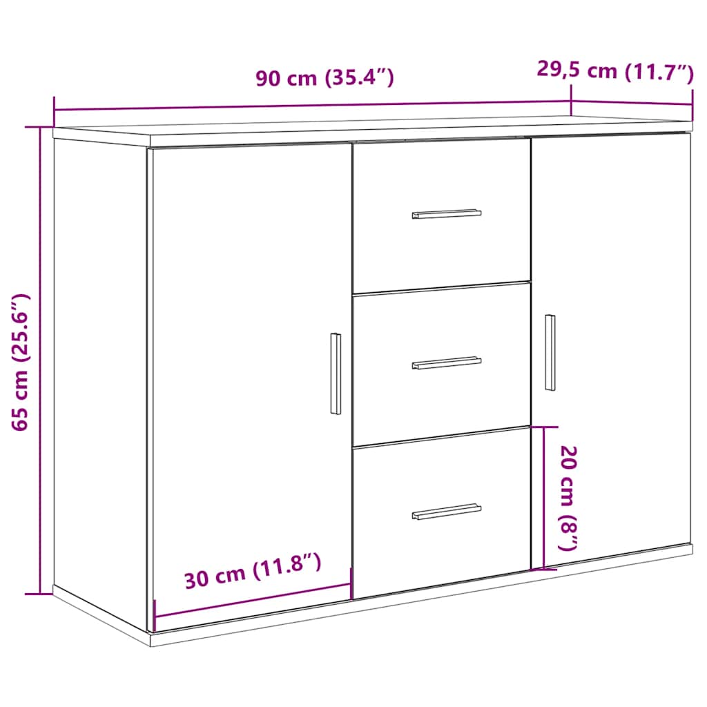 vidaXL Komoda, dąb artisan, 90x29,5x65 cm, materiał drewnopochodny