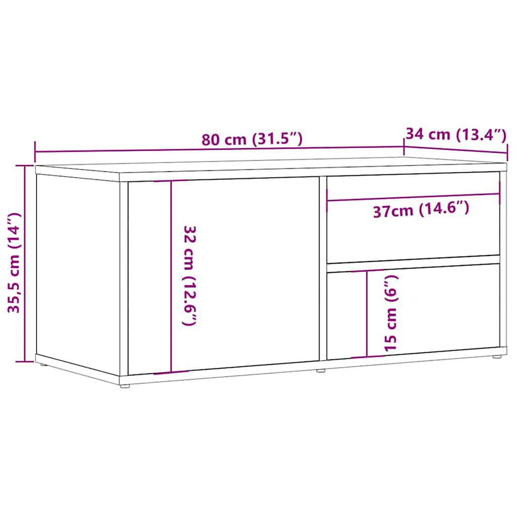vidaXL Szafka TV, stare drewno, 80x34x35,5 cm, materiał drewnopochodny