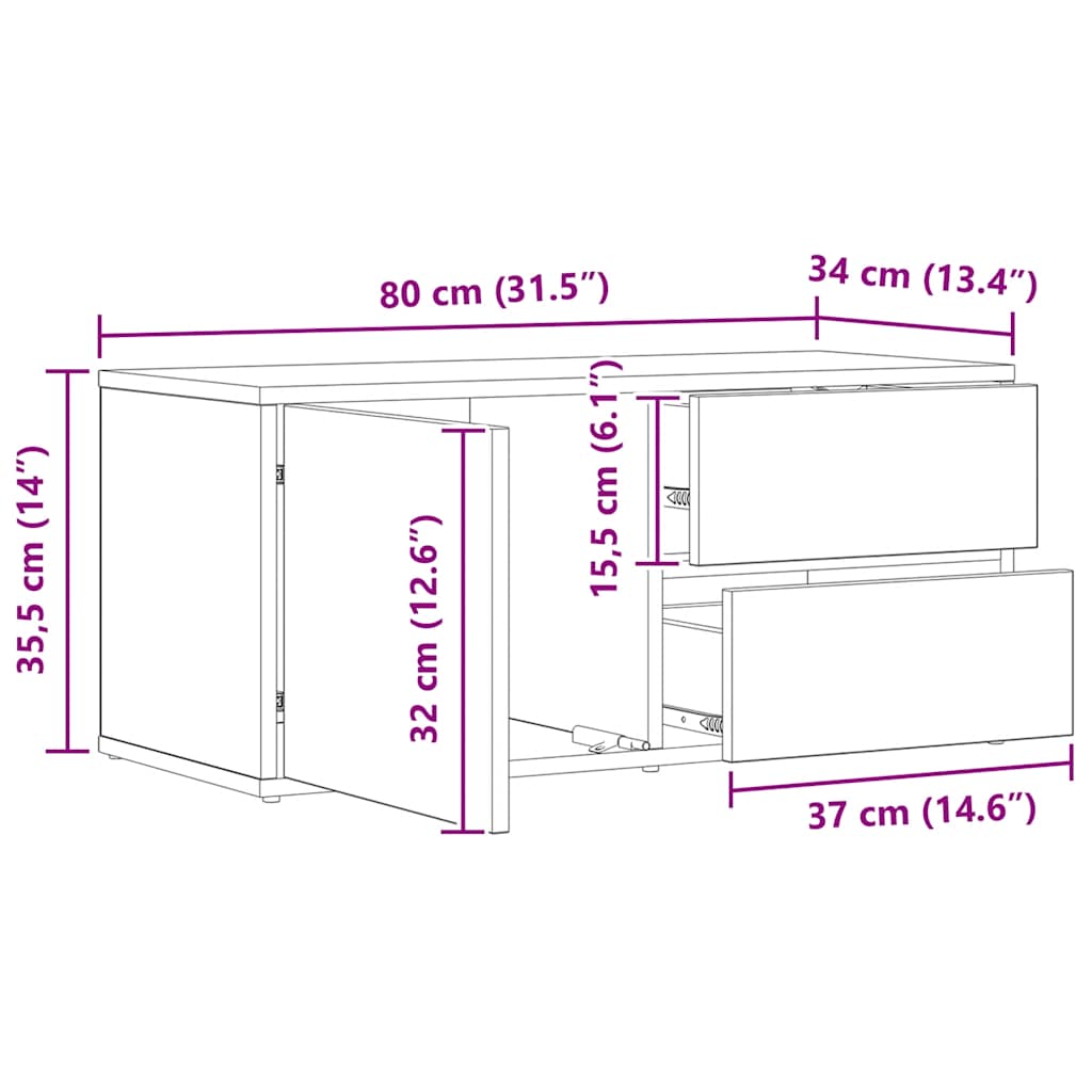 vidaXL Szafka TV, dąb artisan, 80x34x35,5 cm, materiał drewnopochodny