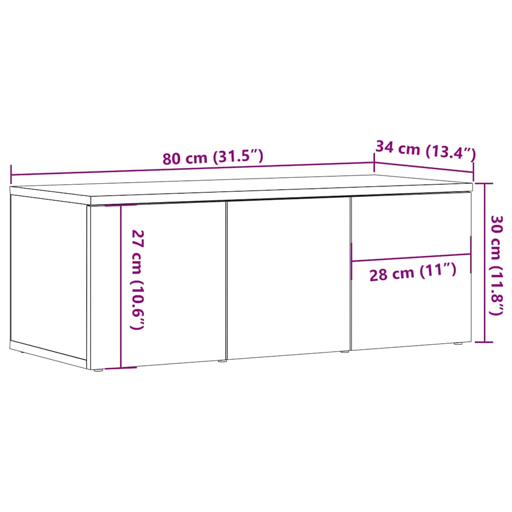 vidaXL Szafka pod TV, stare drewno, 80x34x30 cm