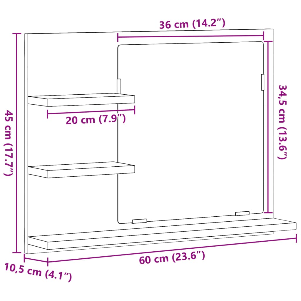 vidaXL Szafka łazienkowa z lustrem, stare drewno, 60x10,5x45 cm