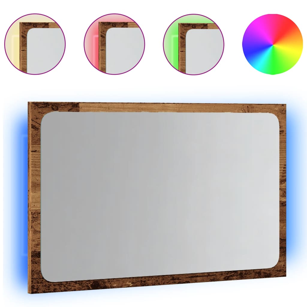 vidaXL Lustro łazienkowe z LED, stare drewno, 60x8,5x38 cm