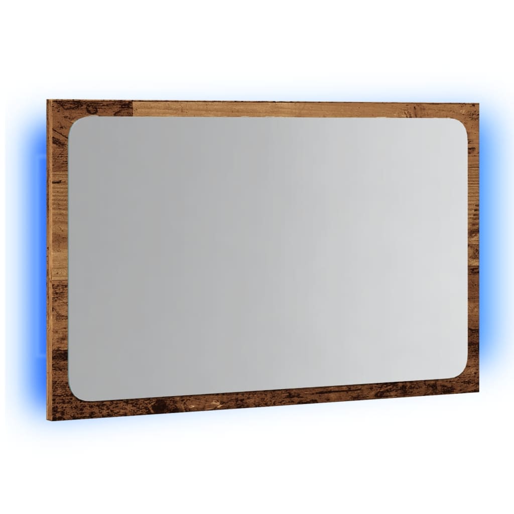 vidaXL Lustro łazienkowe z LED, stare drewno, 60x8,5x38 cm