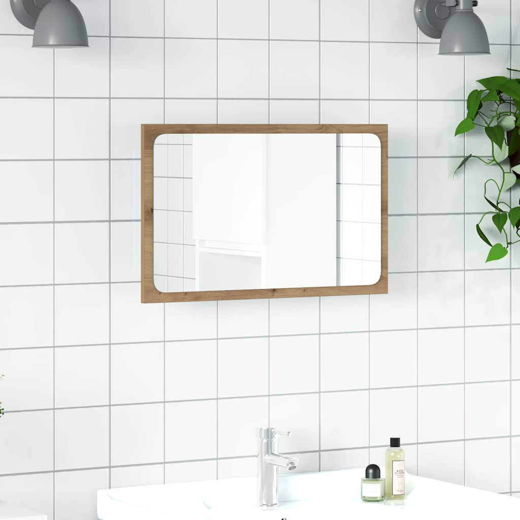 vidaXL Lustro łazienkowe z LED, dąb artisan, 60x8,5x38 cm