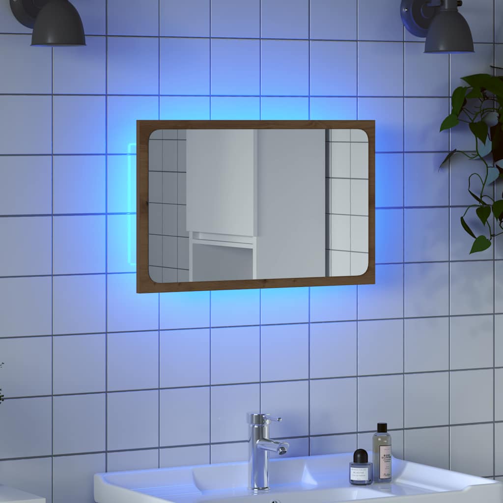 vidaXL Lustro łazienkowe z LED, dąb artisan, 60x8,5x38 cm