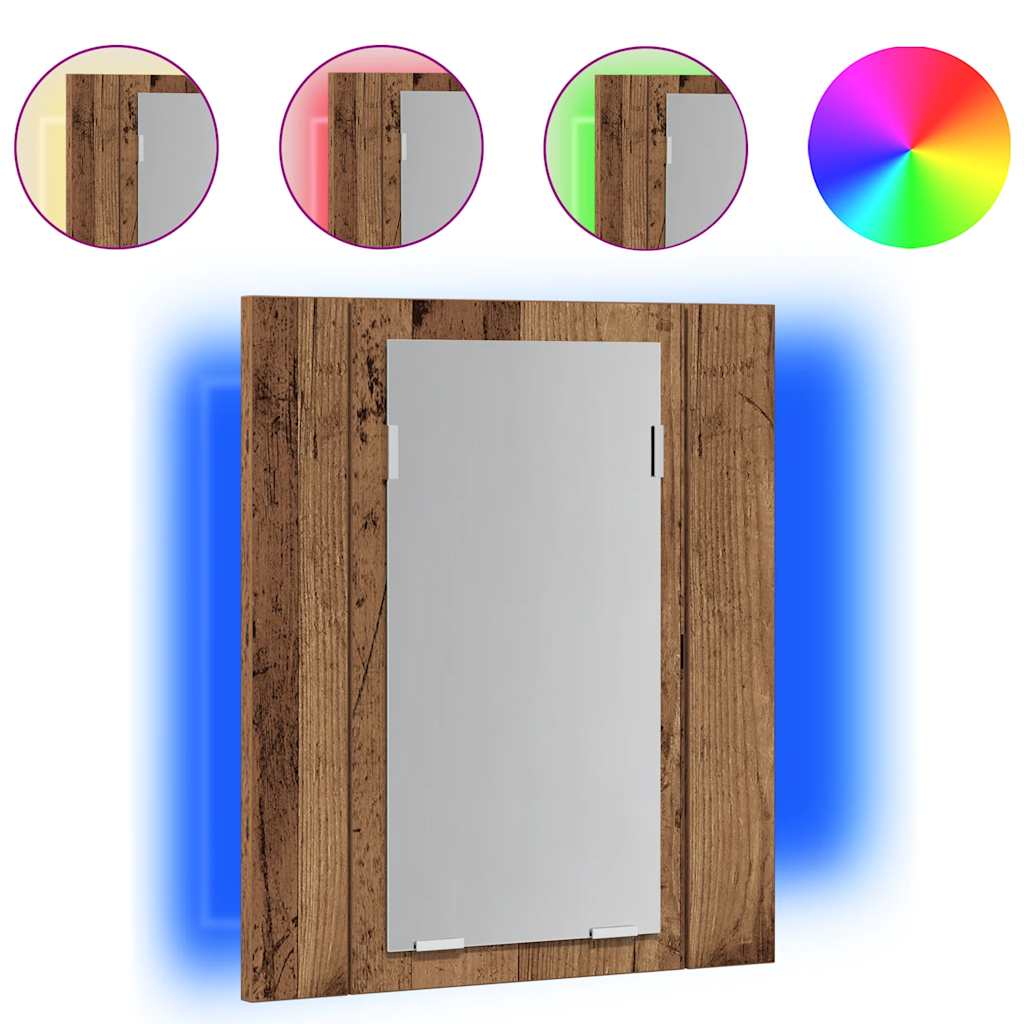 vidaXL Szafka łazienkowa z lustrem i LED, stare drewno, 40x12x45 cm