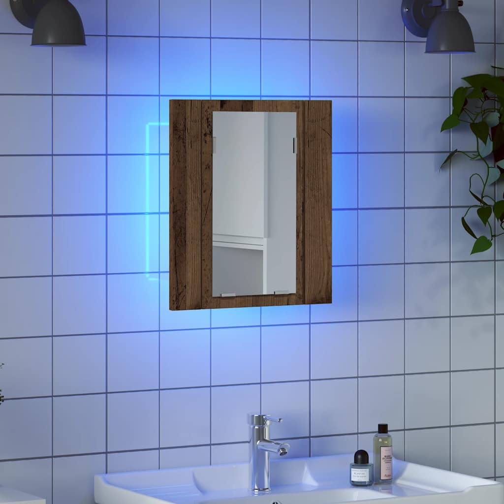 vidaXL Szafka łazienkowa z lustrem i LED, stare drewno, 40x12x45 cm