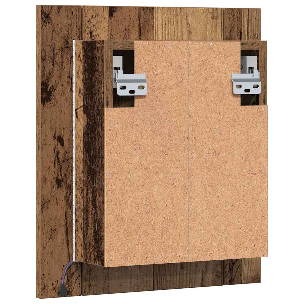 vidaXL Szafka łazienkowa z lustrem i LED, stare drewno, 40x12x45 cm