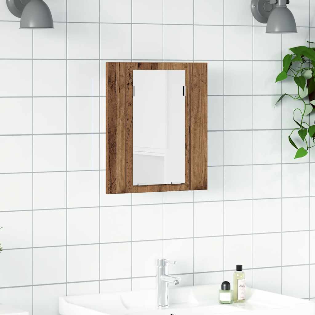 vidaXL Szafka łazienkowa z lustrem i LED, stare drewno, 40x12x45 cm
